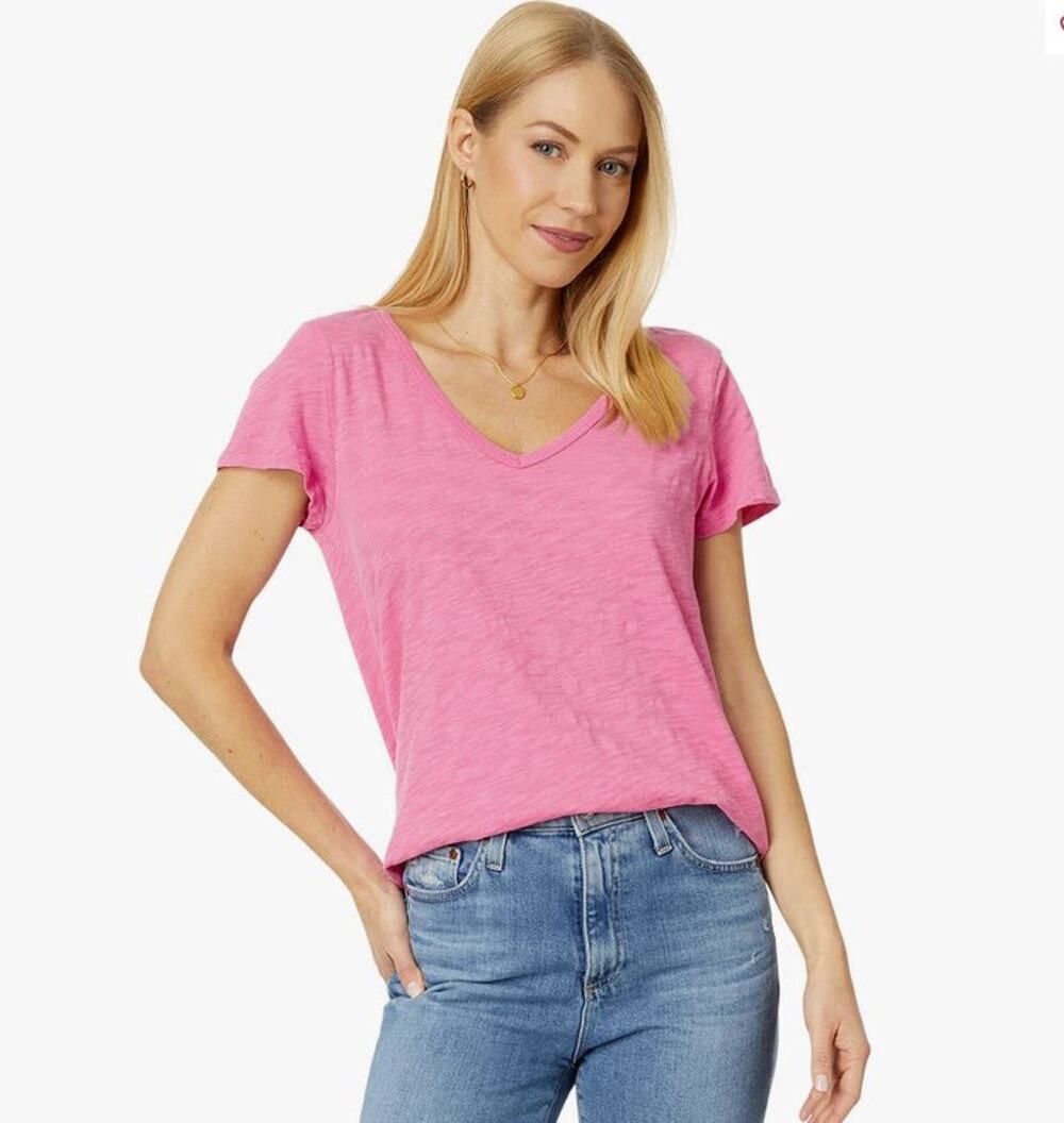 Dylan Bright Pink 100% Cotton V-Neck T-Shirt Casual Summer Size S Top